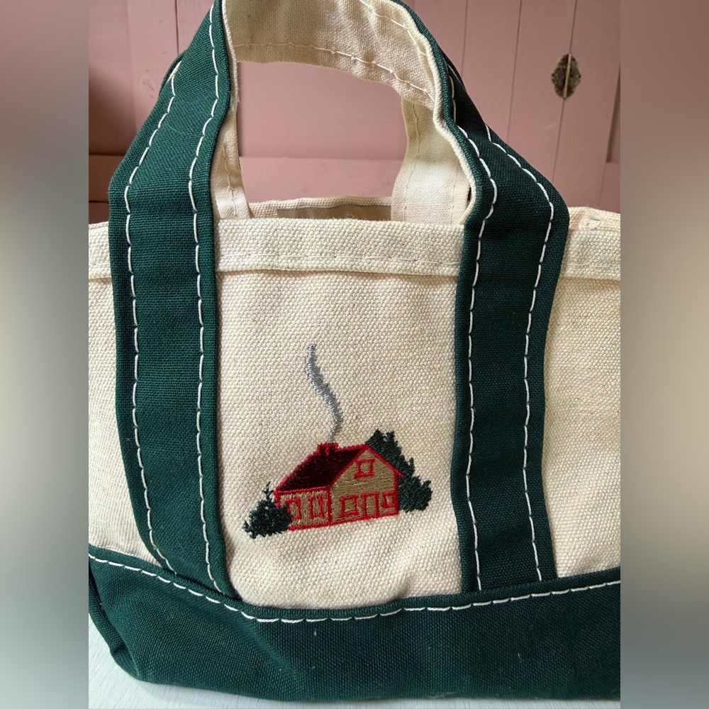 LL Bean Mini Boat And Tote House Embroidered USA Made Canvas Green 6'' EXCELLENT - Picture 2 of 9